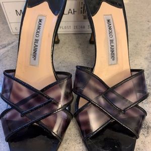 Manolo Blahnik Torugale Plastic Zebra sandal heel